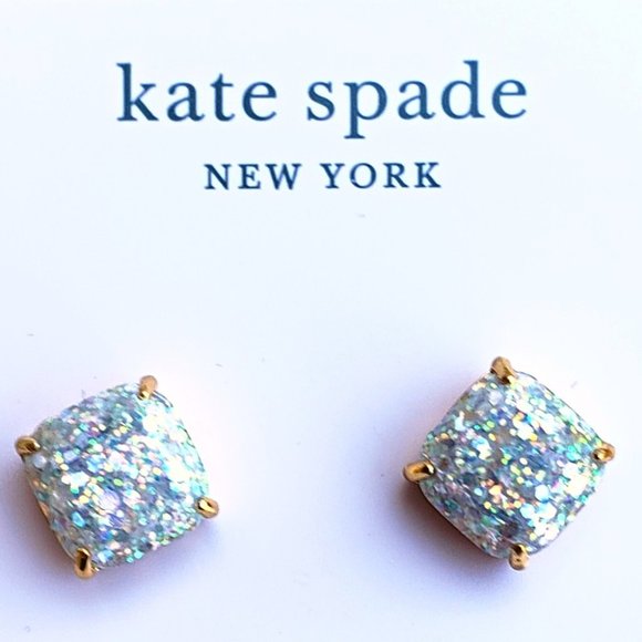 kate spade Jewelry - NWT Kate Spade Earings Square Mini Glitter Stud Opal Gold